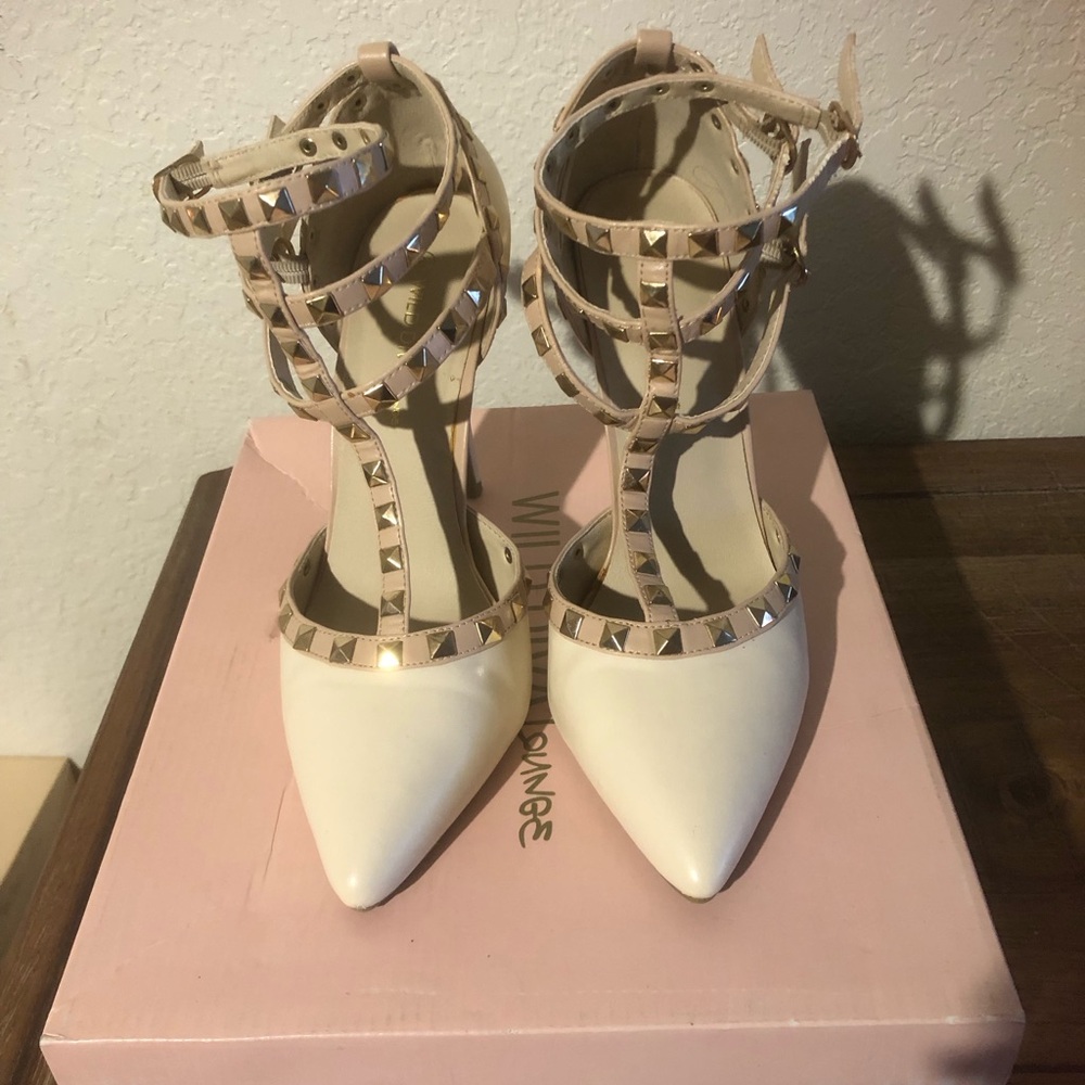 Wild Diva Lounge Cream/Pink Studded Heels